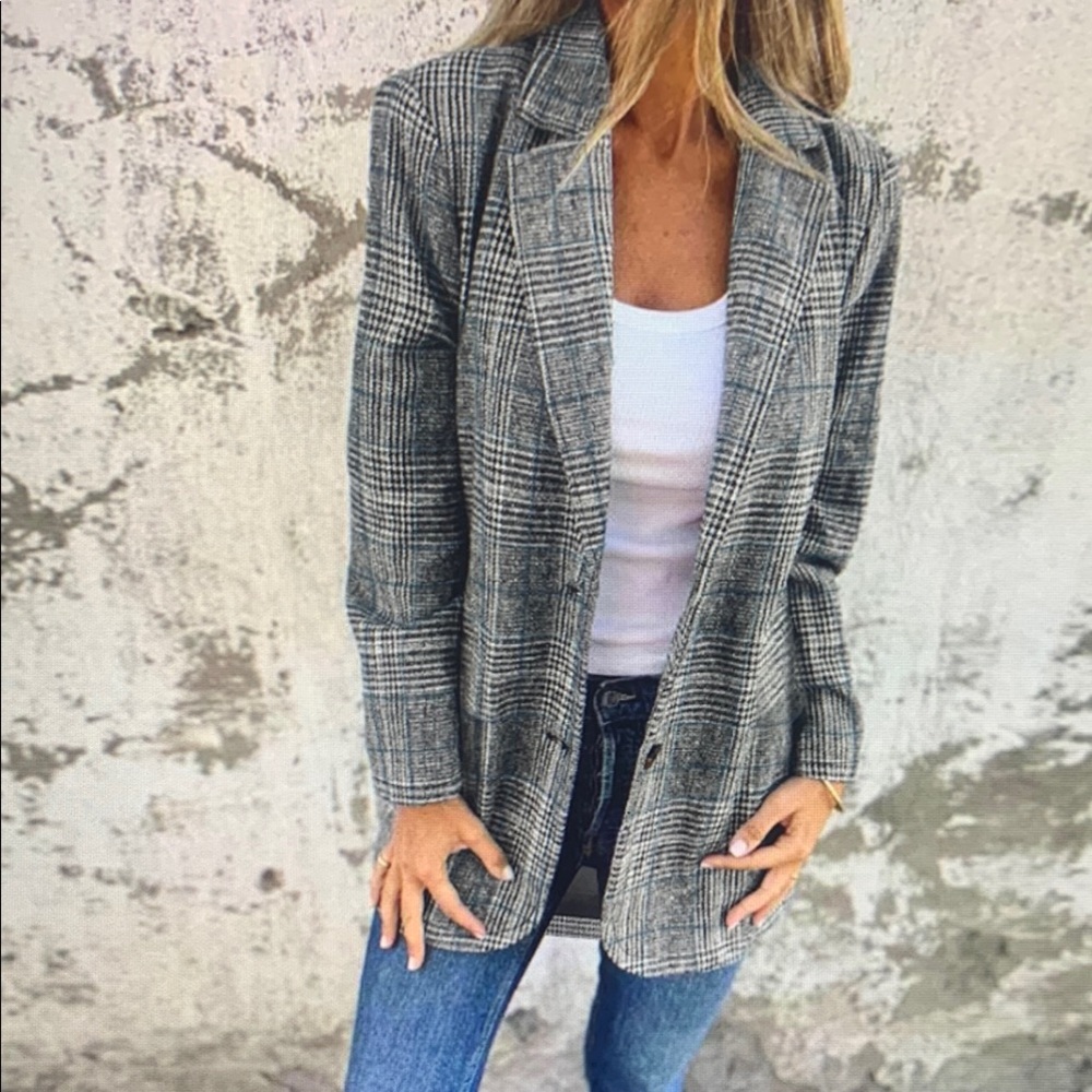 Women's Gray Plaid Blazer